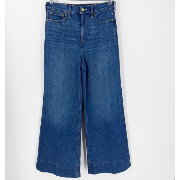 J. Crew Wide Leg Trouser Jeans 28 Cotton Stretch High Rise Flare 30" Inseam - Picture 2 of 8